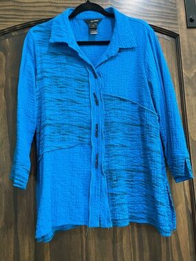 Ali Miles Bright Blue Textured Button-Front Shirt Jacket